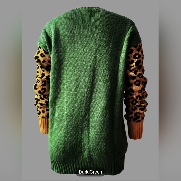 Leopard Sleeve on Beautiful Leaf Green Sweater - Picture 3 of 3